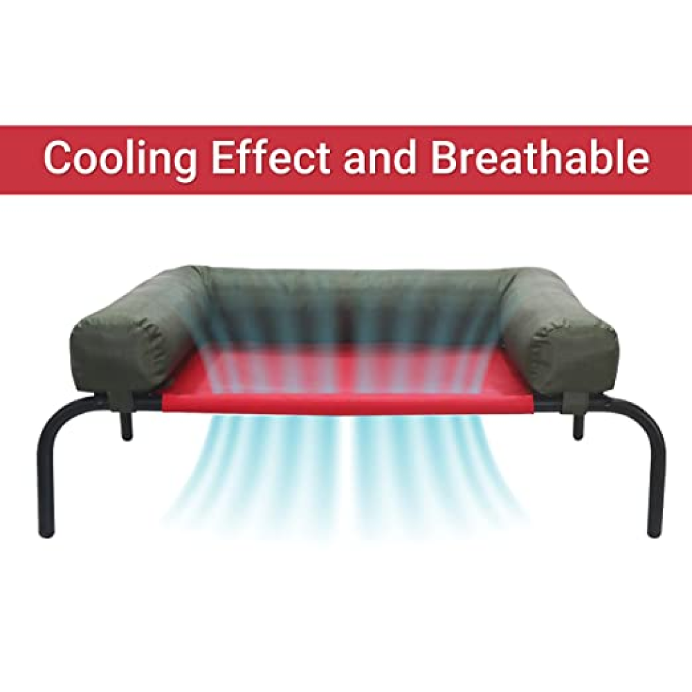 Hiputee Canvas Elevated Bed with Detachable Bolster Cushion for Pets (Red/Green)