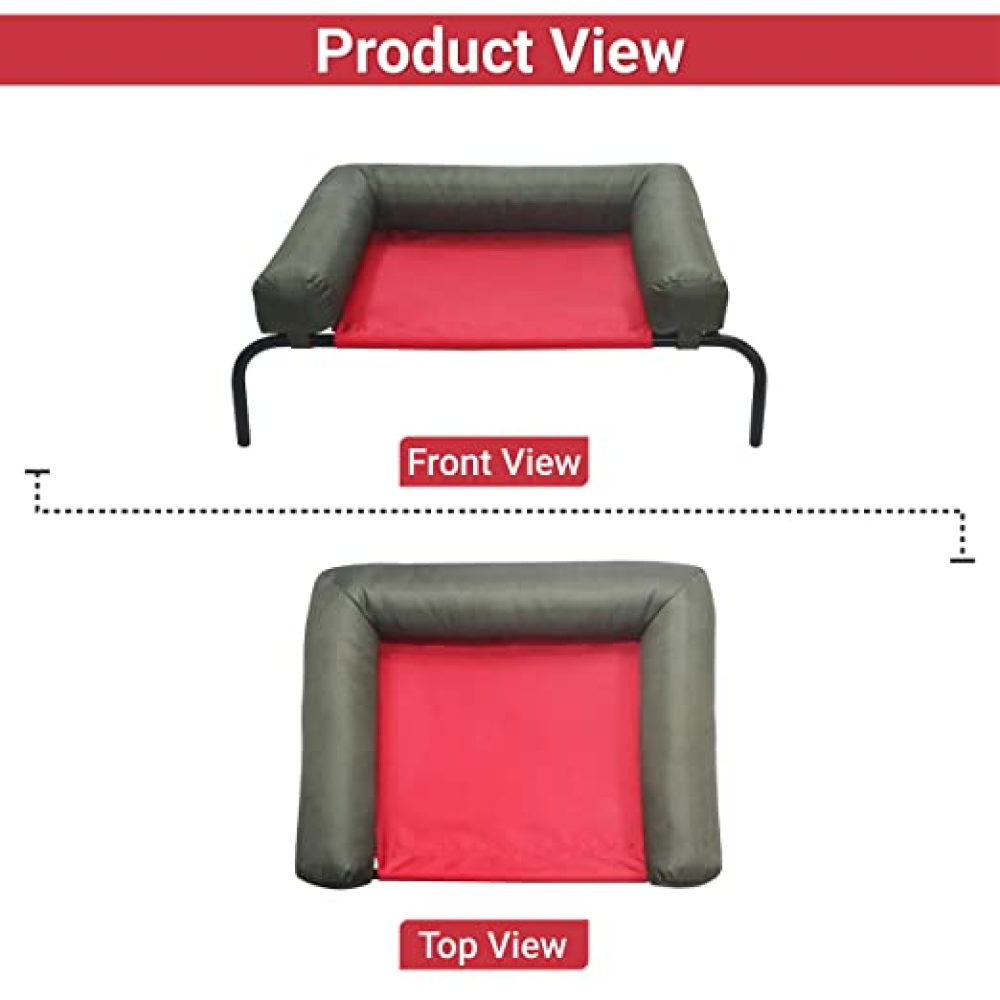 Hiputee Canvas Elevated Bed with Detachable Bolster Cushion for Pets (Red/Green)