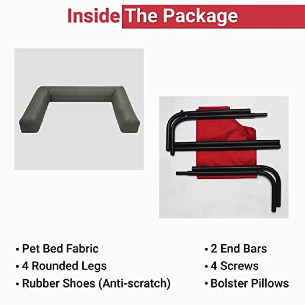 Hiputee Canvas Elevated Bed with Detachable Bolster Cushion for Pets (Red/Green)