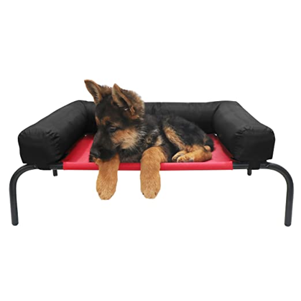 Hiputee Canvas Elevated Bed with Detachable Bolster Cushion for Pets (Red/Black)