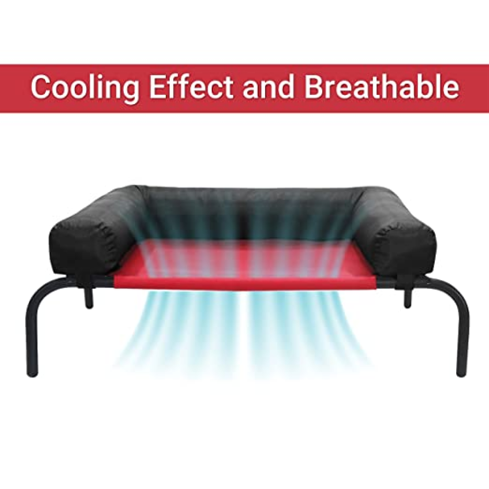 Hiputee Canvas Elevated Bed with Detachable Bolster Cushion for Pets (Red/Black)