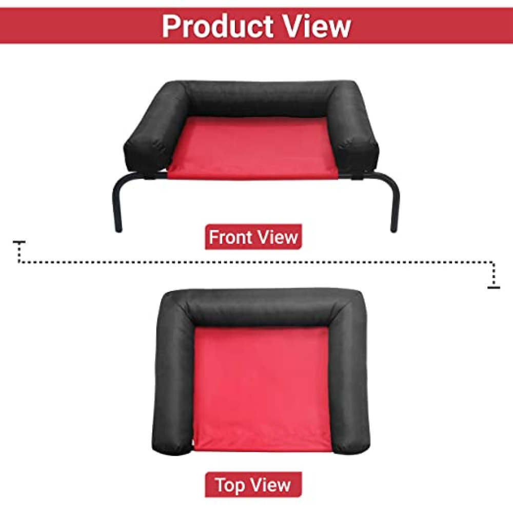 Hiputee Canvas Elevated Bed with Detachable Bolster Cushion for Pets (Red/Black)