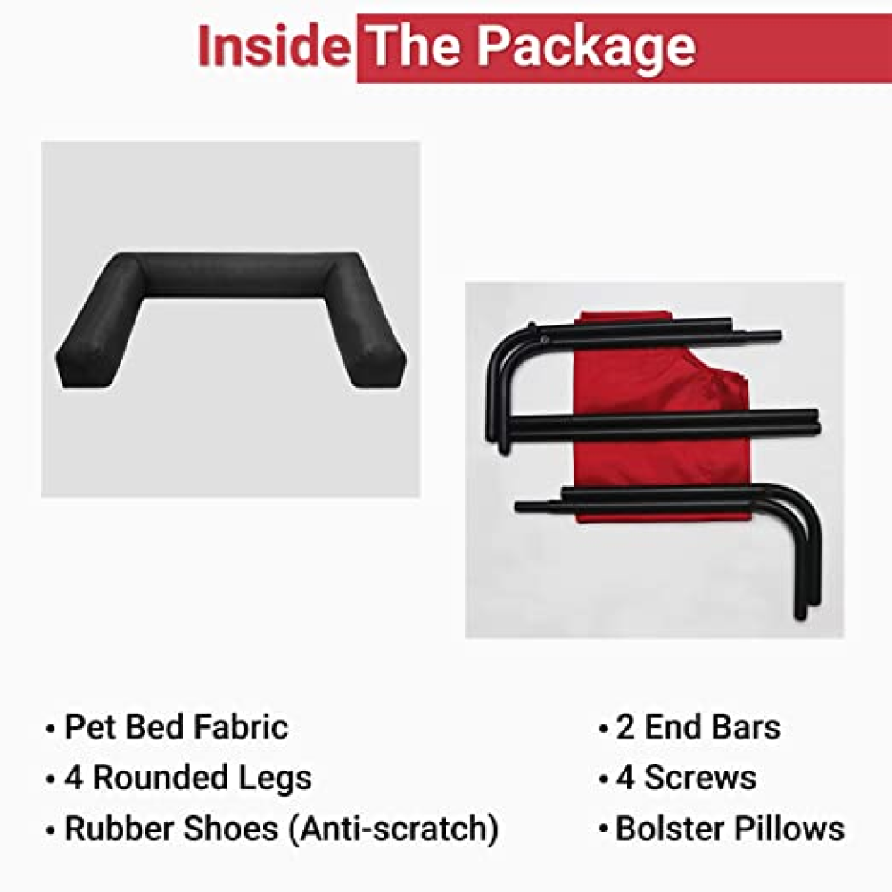 Hiputee Canvas Elevated Bed with Detachable Bolster Cushion for Pets (Red/Black)