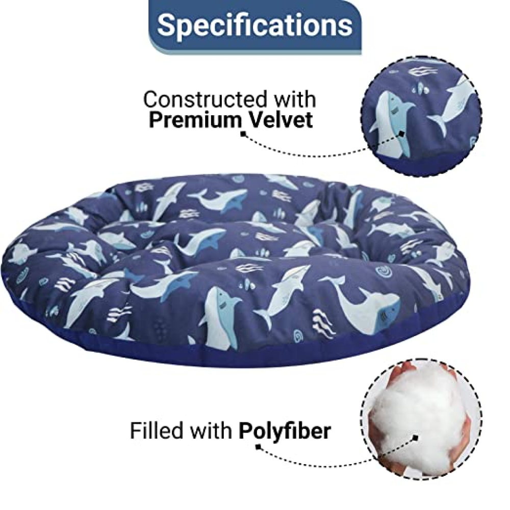 Hiputee Soft Velvet Cushion Cozy Reversible Washable Bed for Pets (Aqua Blue Fish)