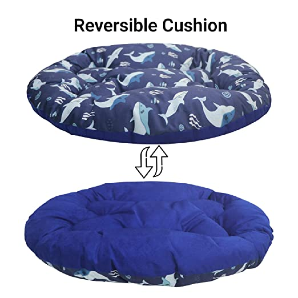 Hiputee Soft Velvet Cushion Cozy Reversible Washable Bed for Pets (Aqua Blue Fish)