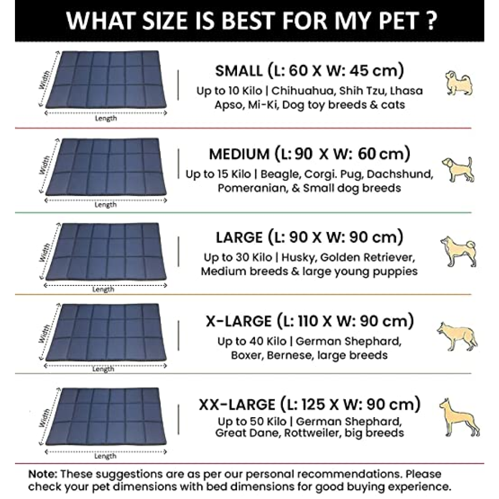 Hiputee Rectangular Shape Waterproof Polyester Fabric Flat Pad Bed (Blue)