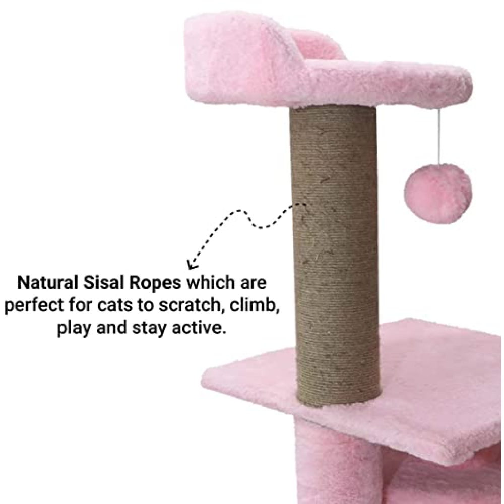 Hiputee Soft Fur Scratching Post Natural Sisal Rope Two Floor Tower for Cats (Pink)