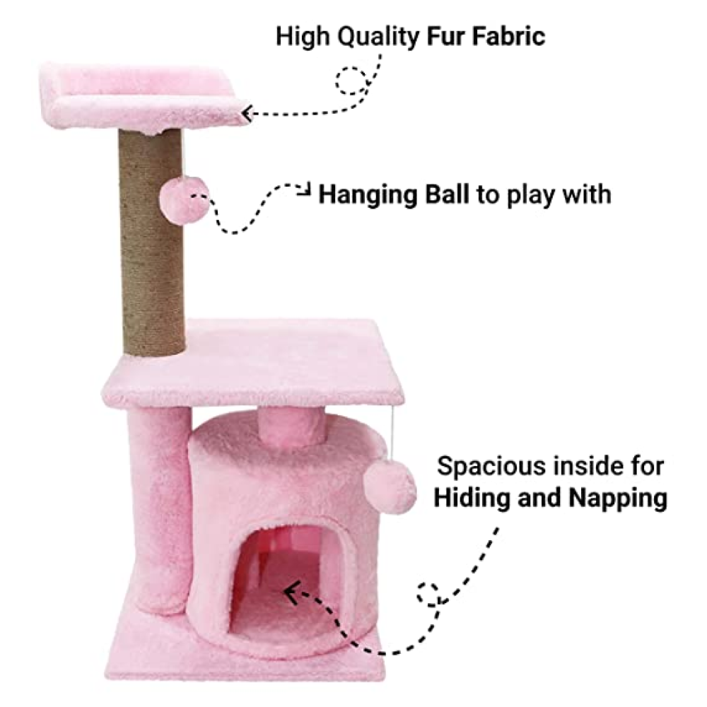 Hiputee Soft Fur Scratching Post Natural Sisal Rope Two Floor Tower for Cats (Pink)