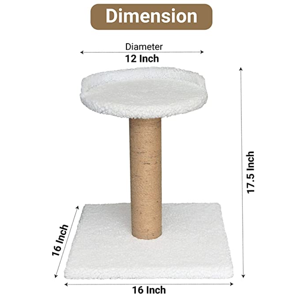 Hiputee Soft Fur Scratching Post with Sisal Rope Tree for Cats (White)