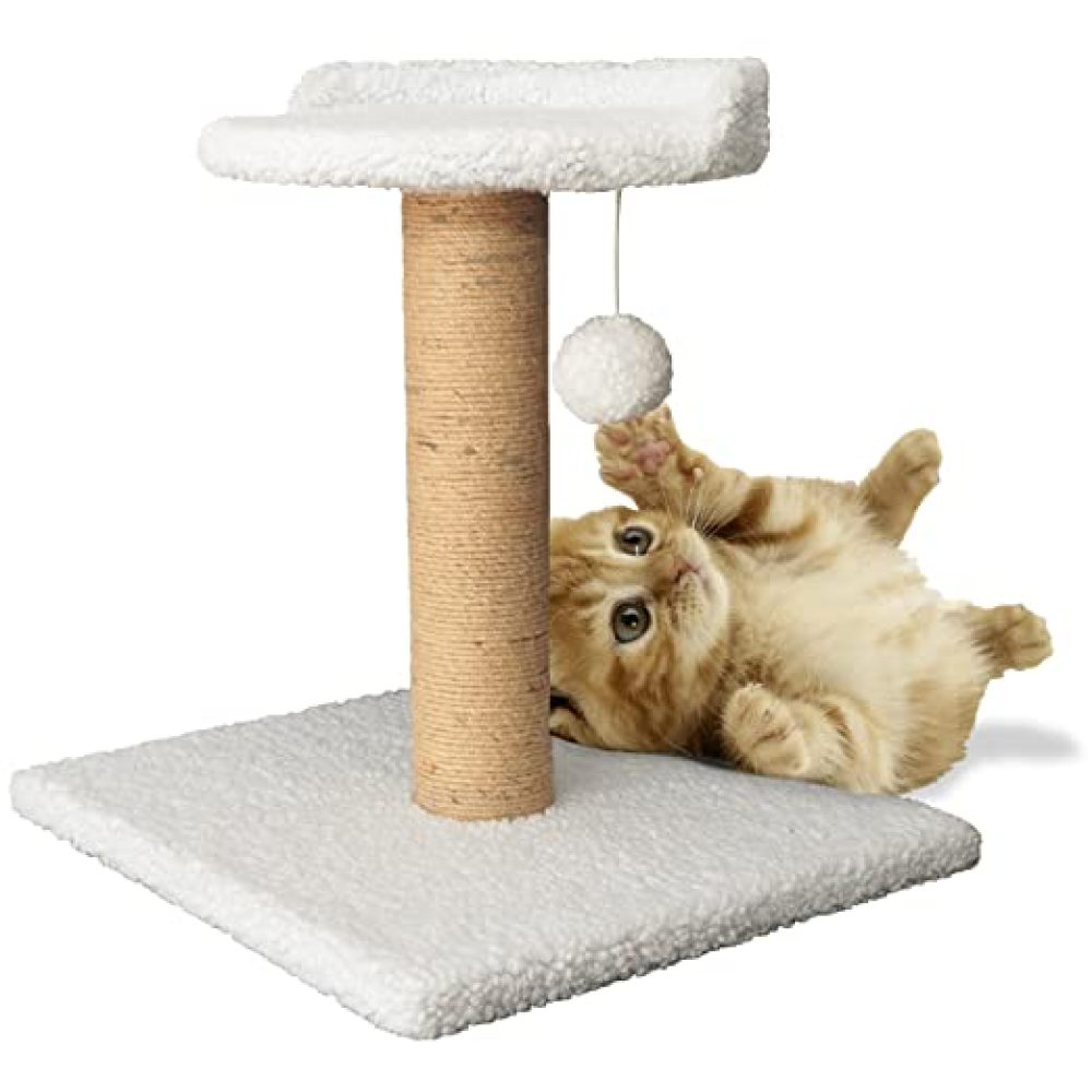 Hiputee Soft Fur Scratching Post with Sisal Rope Tree for Cats (White)