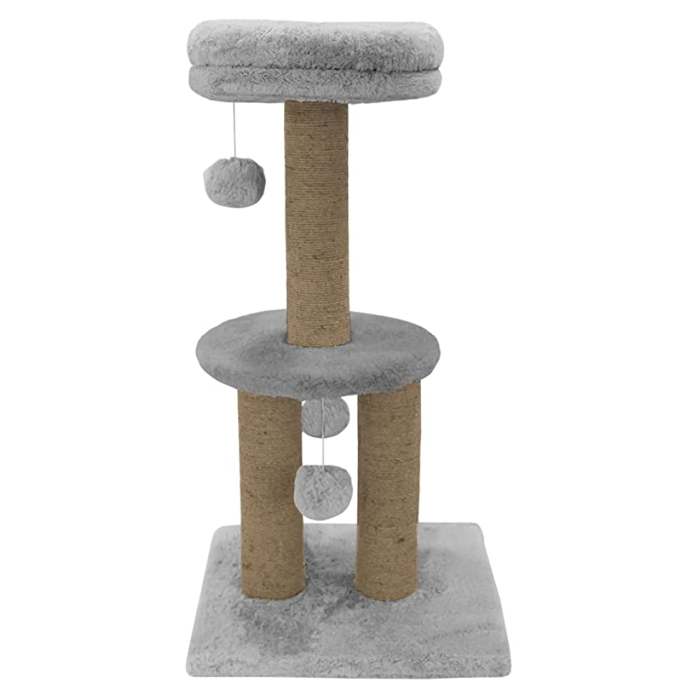 Hiputee Soft Fur Activity Scratching Post with Natural Sisal Rope Two Floor Tower with Three Hanging Balls Tree for Cats