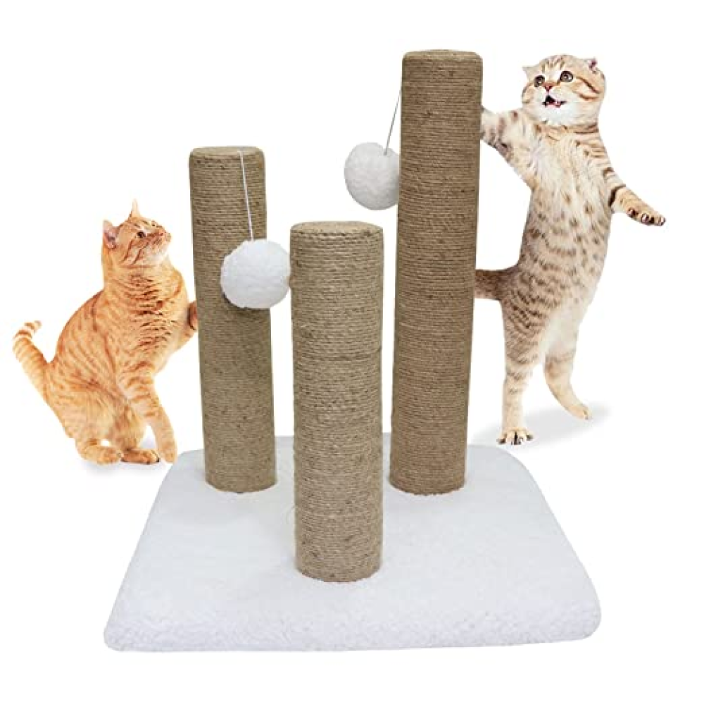 Hiputee Cat Natural Sisal Rope Scratching Posts, 3 Climbing Tower, Hanging Balls Playing Tree for Cats