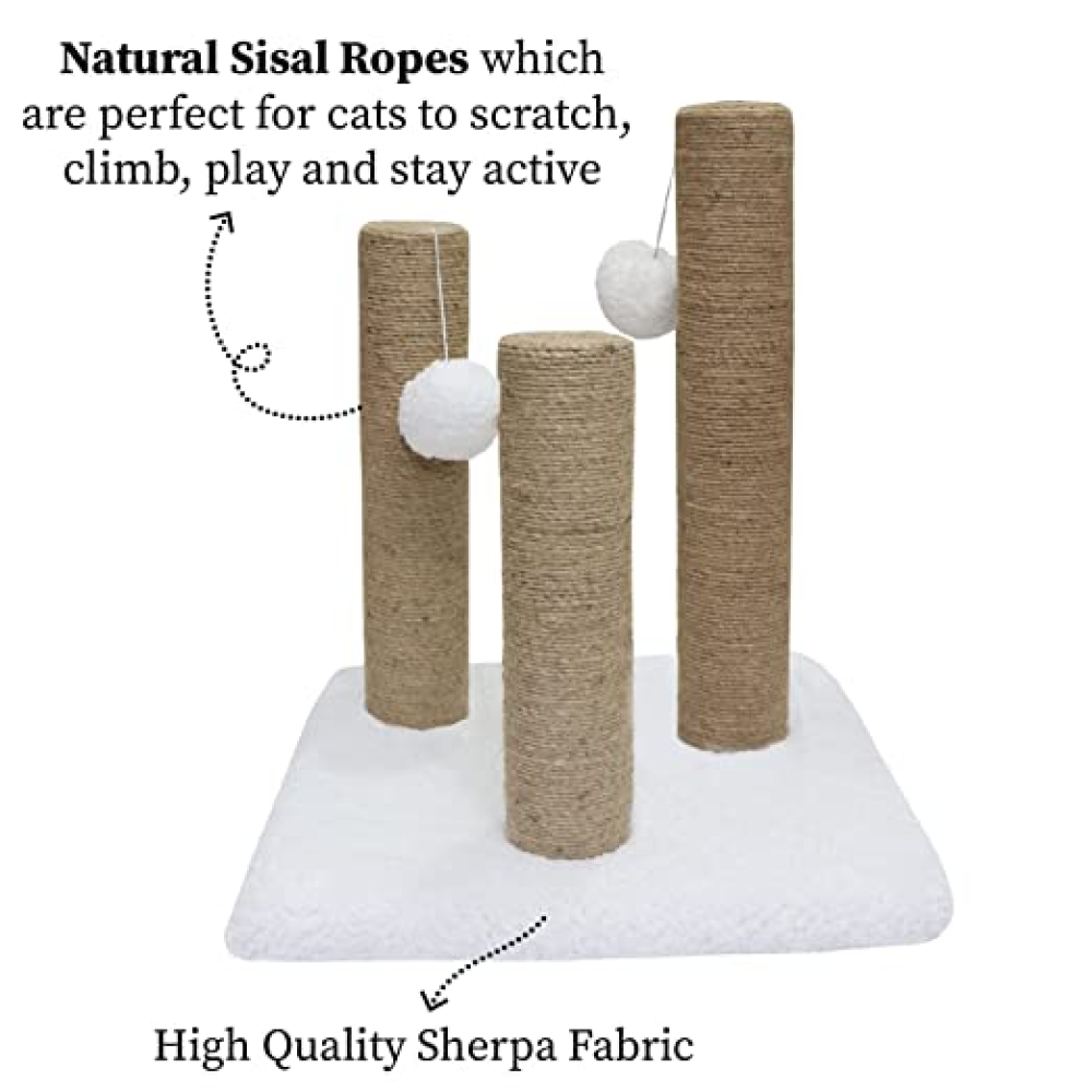 Hiputee Cat Natural Sisal Rope Scratching Posts, 3 Climbing Tower, Hanging Balls Playing Tree for Cats