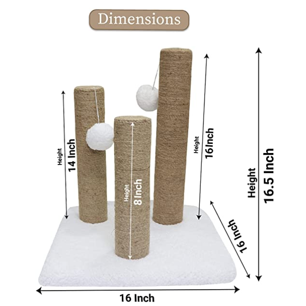 Hiputee Cat Natural Sisal Rope Scratching Posts, 3 Climbing Tower, Hanging Balls Playing Tree for Cats