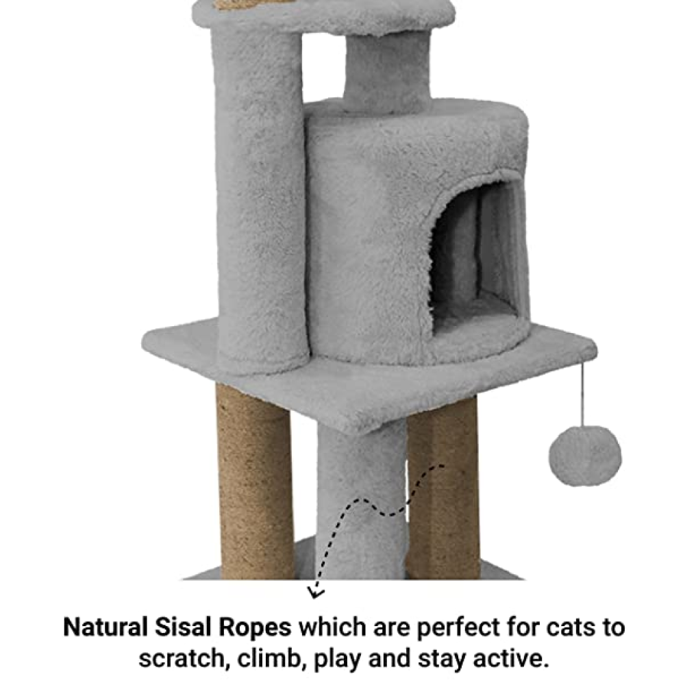 Hiputee Soft Fur Activity Scratching Post with Natural Sisal Rope Triple Platform Tower Tree for Cats