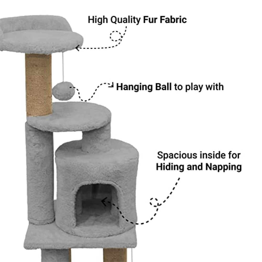 Hiputee Soft Fur Activity Scratching Post with Natural Sisal Rope Triple Platform Tower Tree for Cats