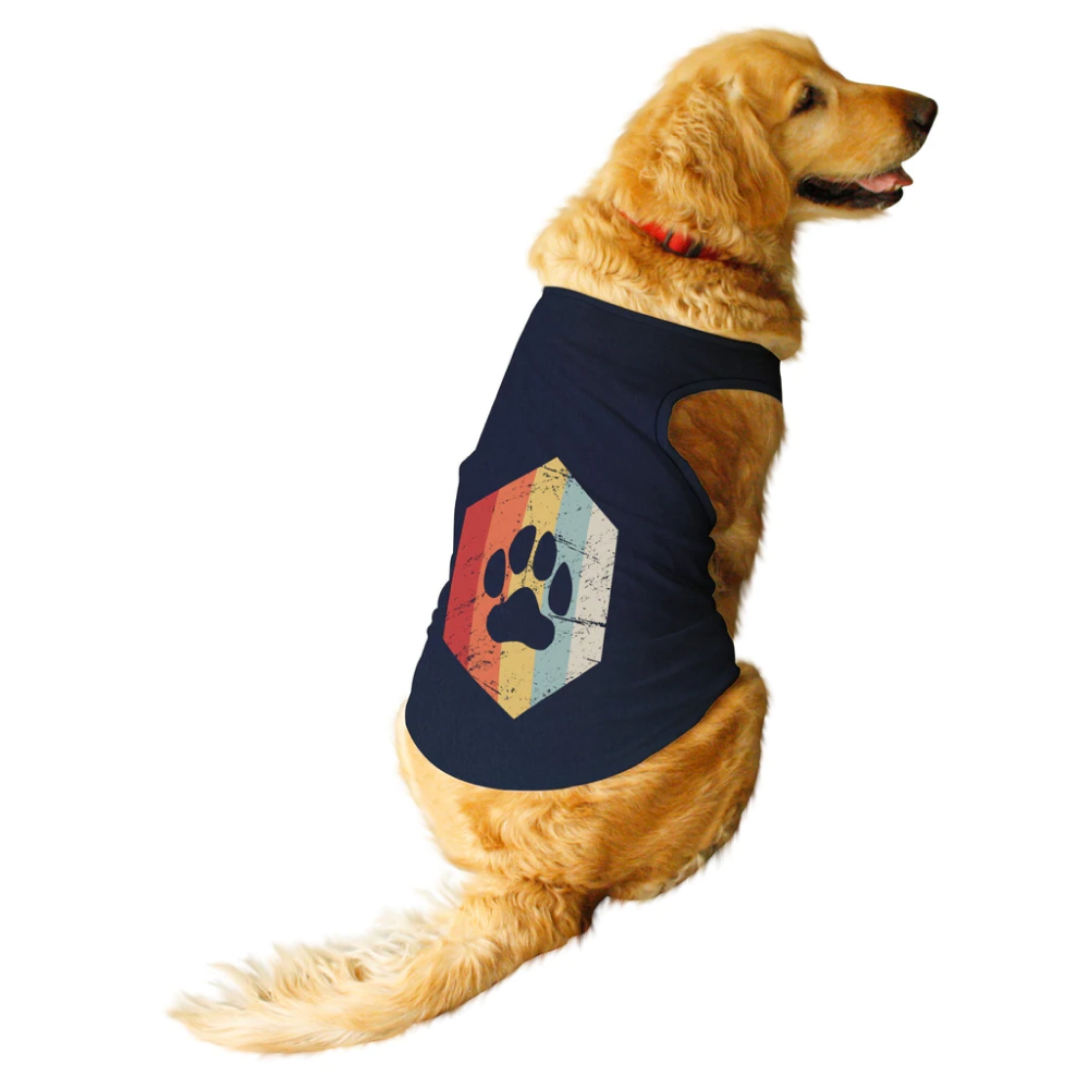 Ruse Striped Paw Printed Sleeveless T-Shirt for Dogs (Navy)
