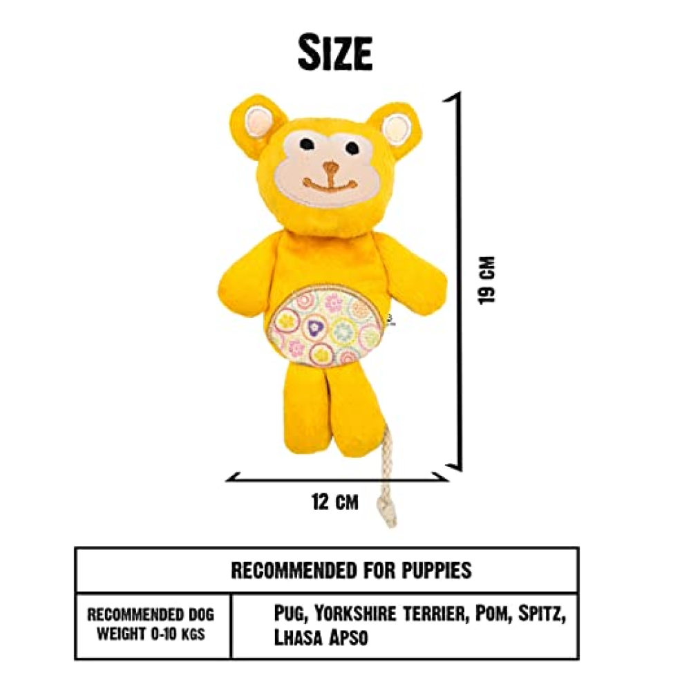 Goofy Tails Babypet Skinny Monkey Soft Squeaky Dog Toys (Yellow)