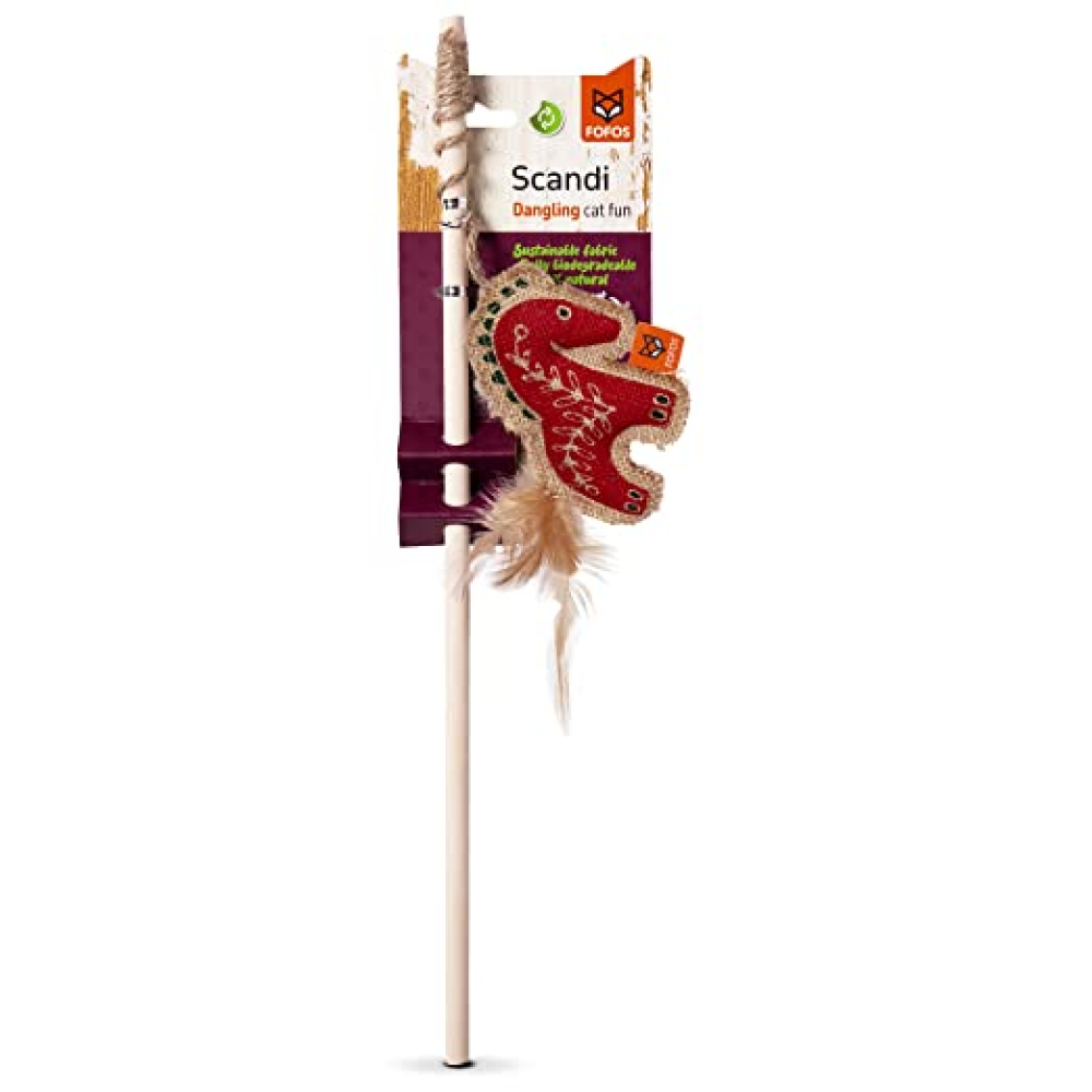 Barkbutler Fofos Scandi wooden stick Toy for Cats - Horse, Crocodile & Rooster (Pack of 3)
