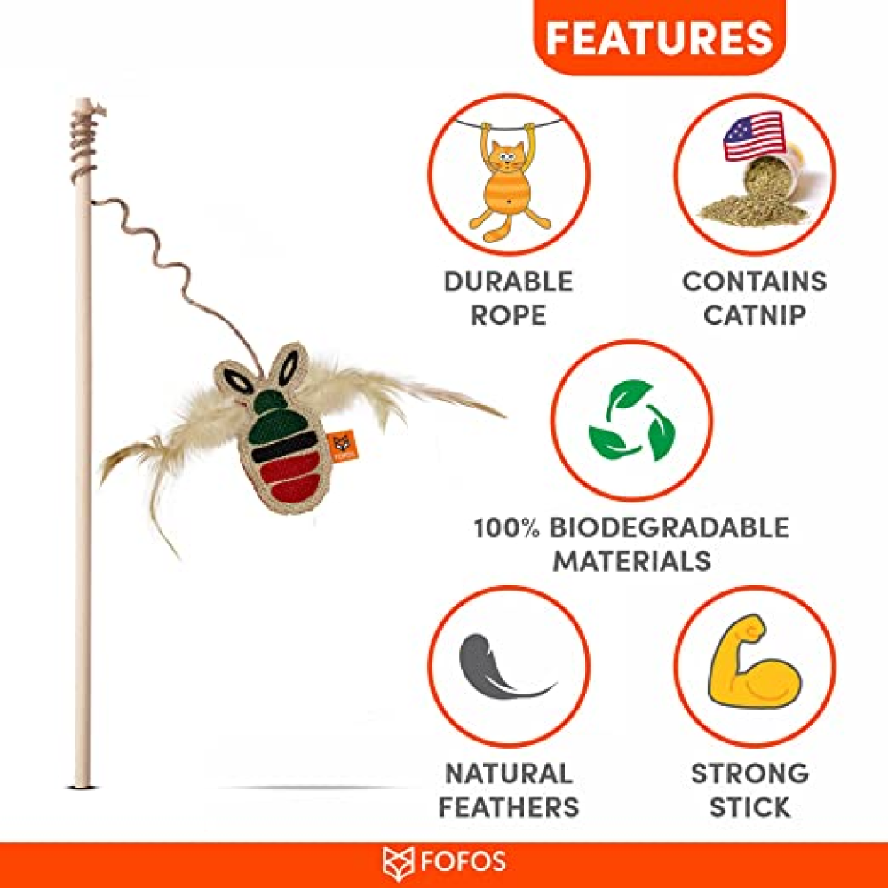 Fofos Scandi Bee with wooden stick Toy for Cats