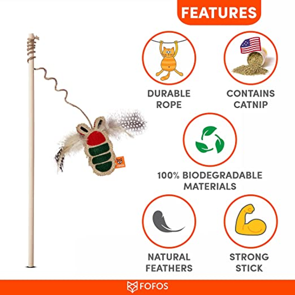 Fofos Scandi Beetle with wooden stick Toy for Cats