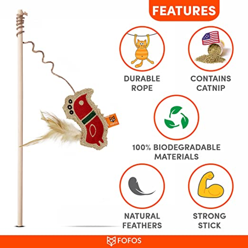 Fofos Scandi Rooster with wooden stick Toy for Cats