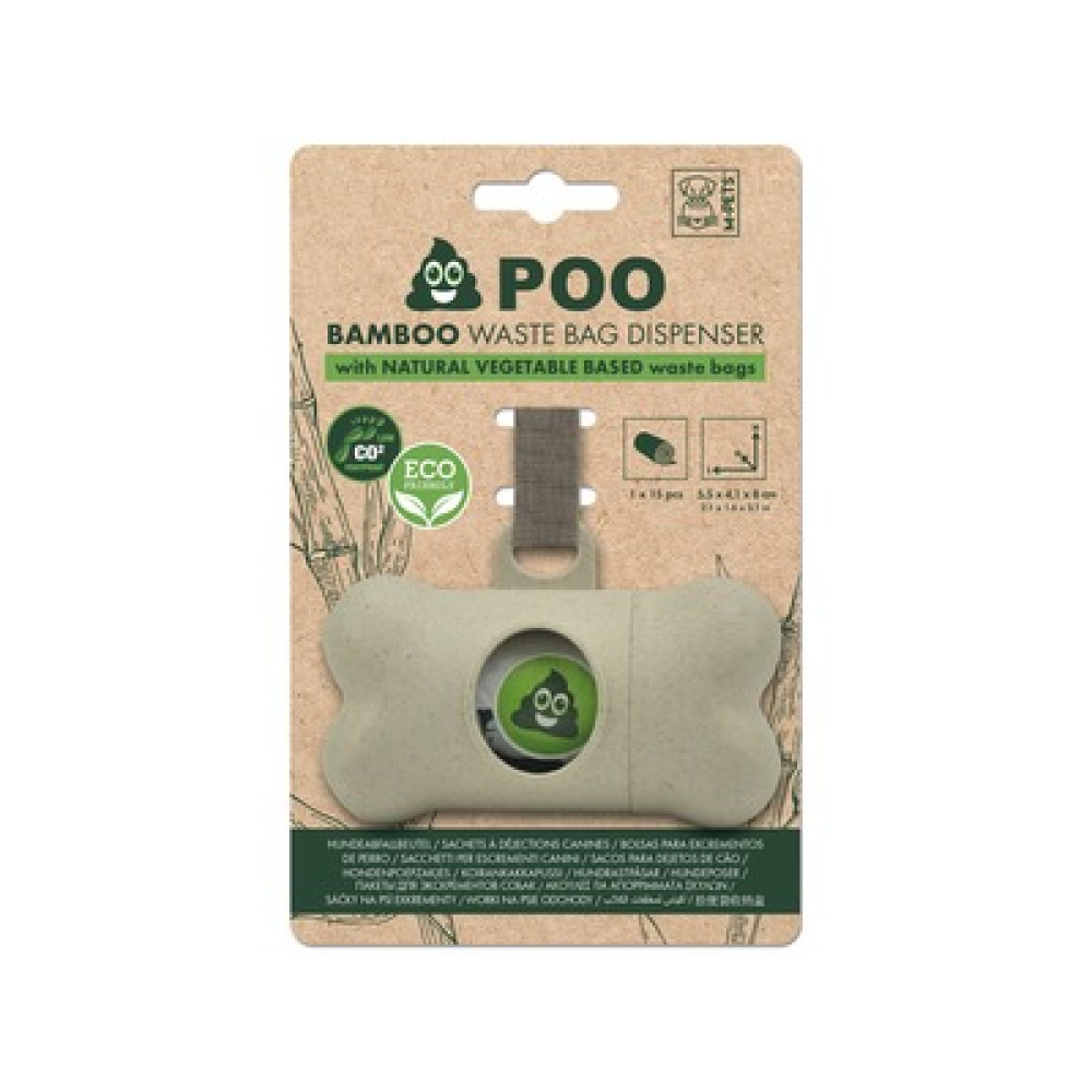 M-Pets Poo Bamboo Waste Bag Dispenser with Natural Vegetable Base Waste Bags (Beige)