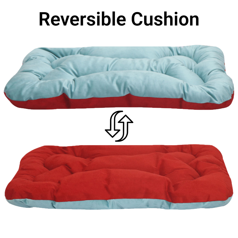 Hiputee Soft Velvet Cushion Cozy Reversible Washable Bed for Pets (Aqua Blue & Red)