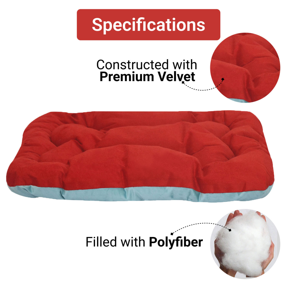 Hiputee Soft Velvet Cushion Cozy Reversible Washable Bed for Pets (Aqua Blue & Red)