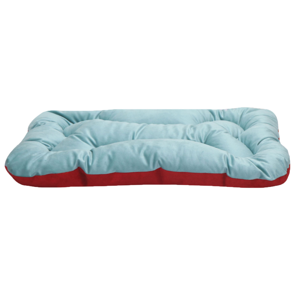 Hiputee Soft Velvet Cushion Cozy Reversible Washable Bed for Pets (Aqua Blue & Red)