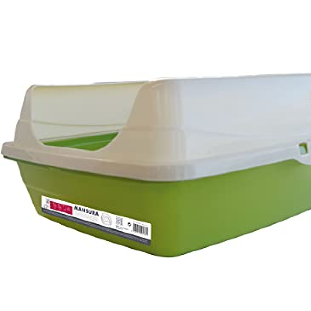 M-Pets Mansura Litter Tray with Rim for Cats (White/Green)