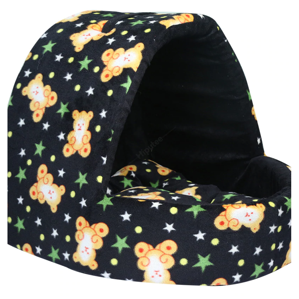 Hiputee Velvet Fabric Cave Shape Cartoon Print Toy Hut for Pets