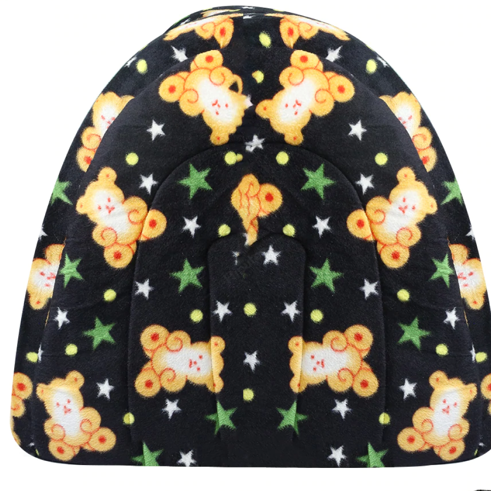 Hiputee Velvet Fabric Cave Shape Cartoon Print Toy Hut for Pets