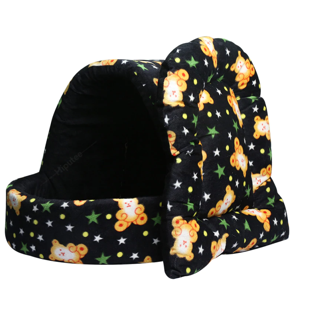 Hiputee Velvet Fabric Cave Shape Cartoon Print Toy Hut for Pets