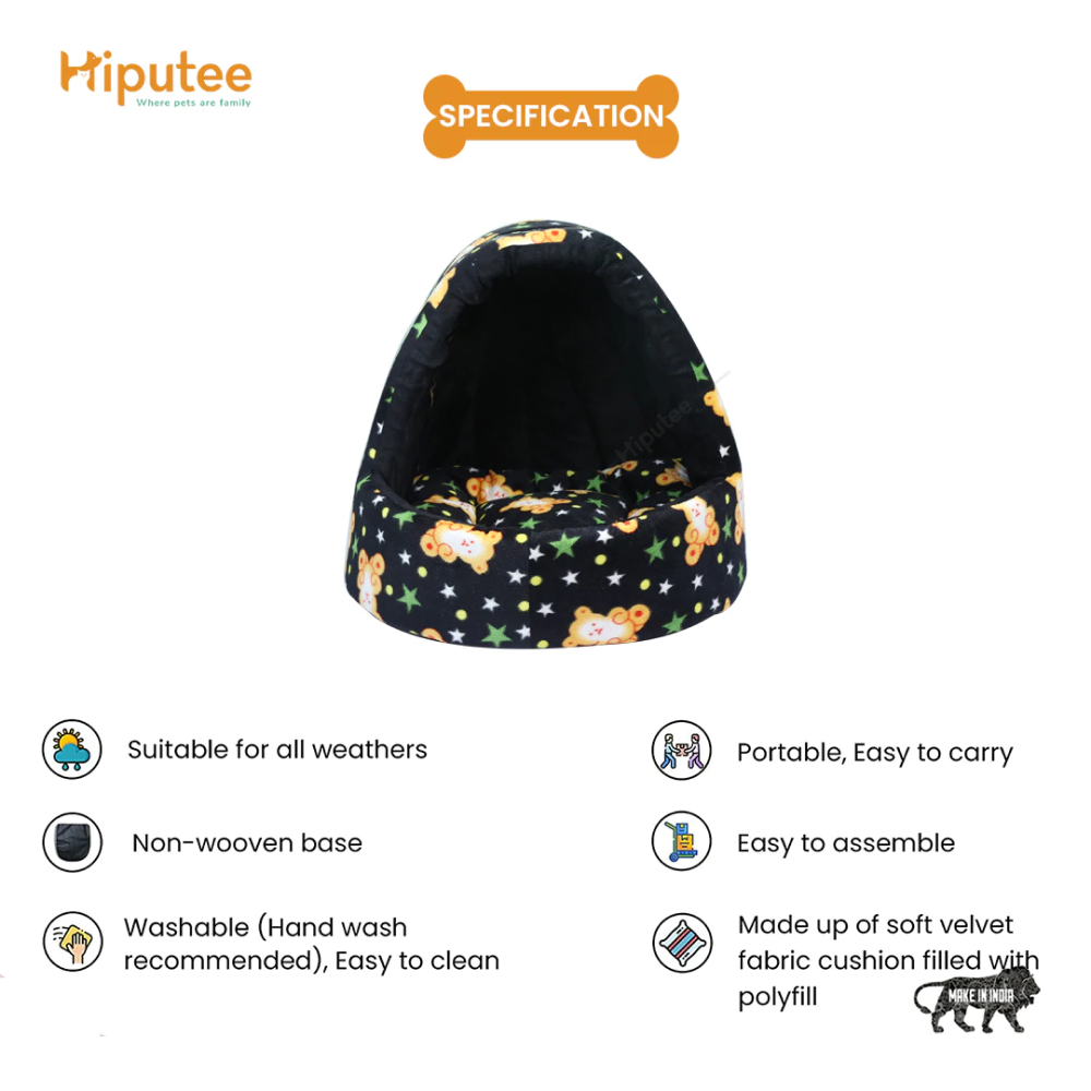 Hiputee Velvet Fabric Cave Shape Cartoon Print Toy Hut for Pets