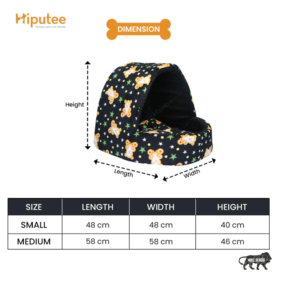 Hiputee Velvet Fabric Cave Shape Cartoon Print Toy Hut for Pets