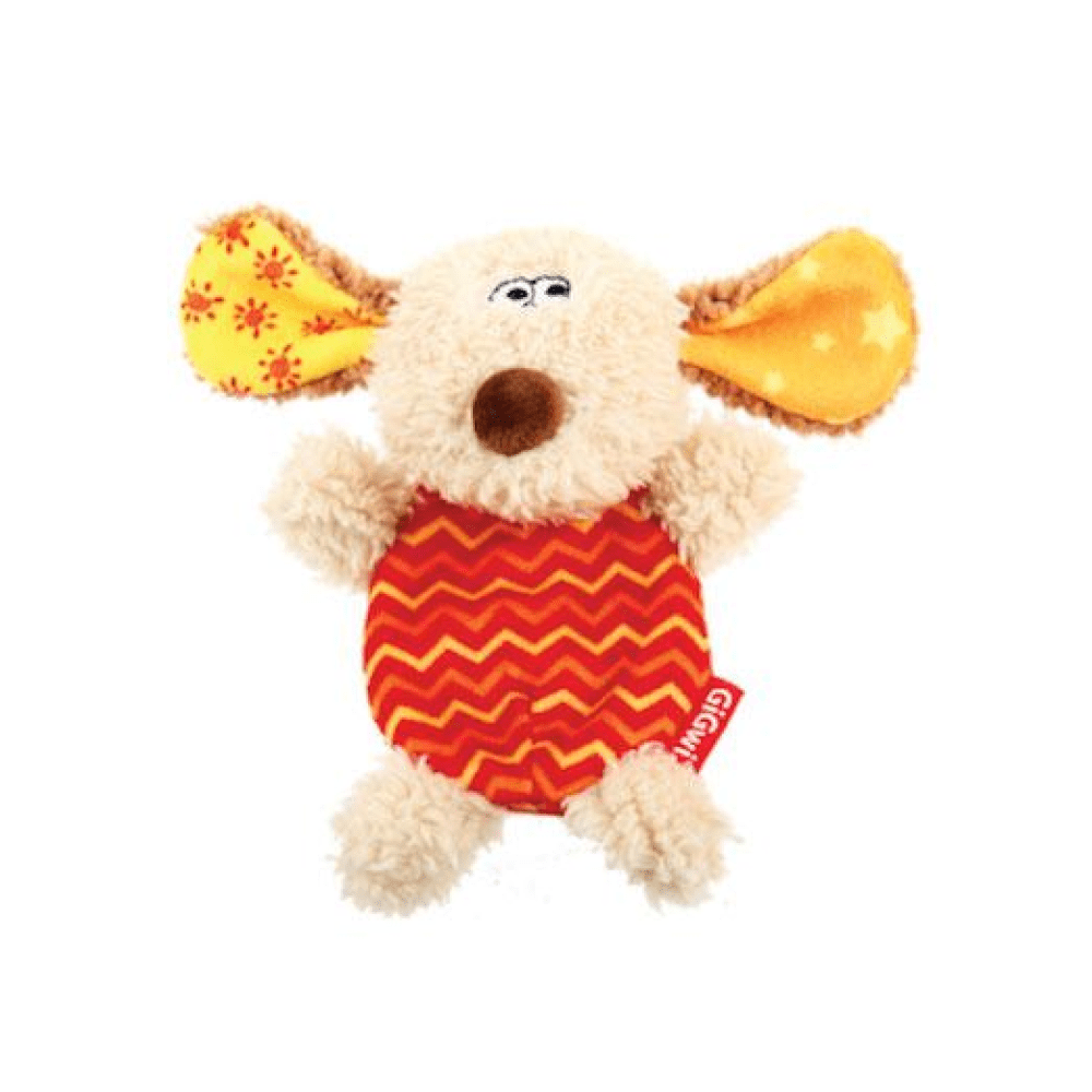GiGwi Plush Friendz with refillable squeaker Toy for Dogs (Grey/Red)
