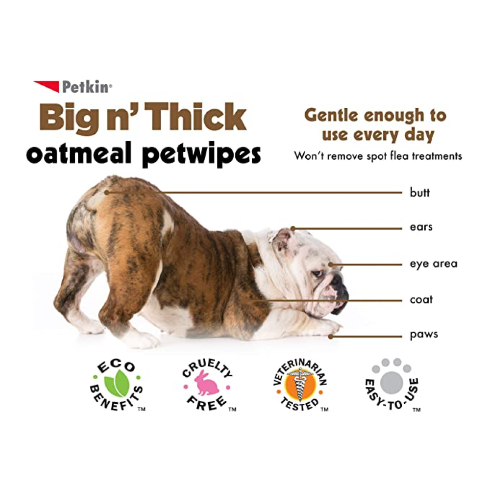 Petkin Big N Thick Oatmeal Petwipes for Pets (18x28cm)