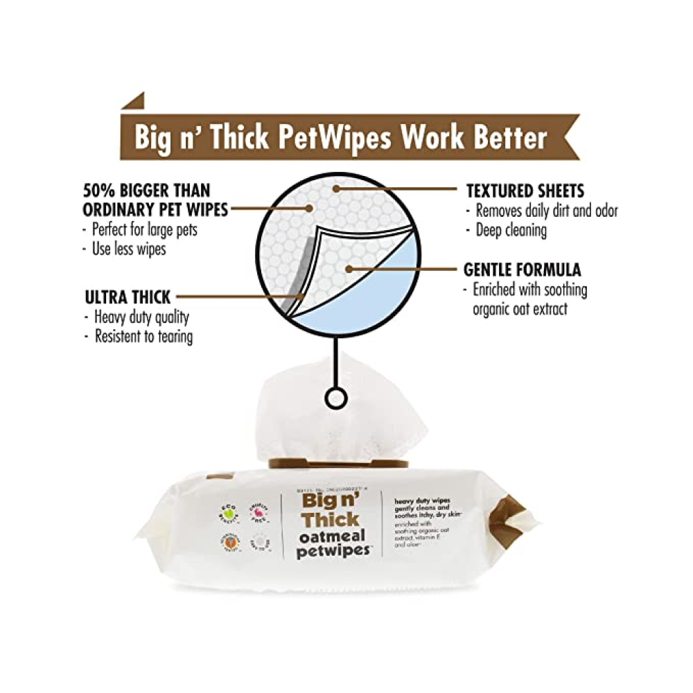 Petkin Big N Thick Oatmeal Petwipes for Pets (18x28cm)