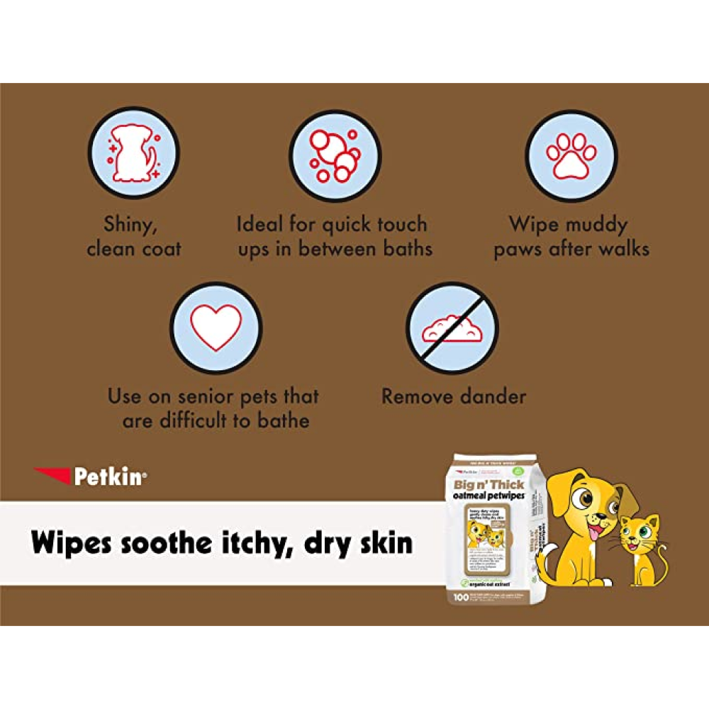 Petkin Big N Thick Oatmeal Petwipes for Pets (18x28cm)