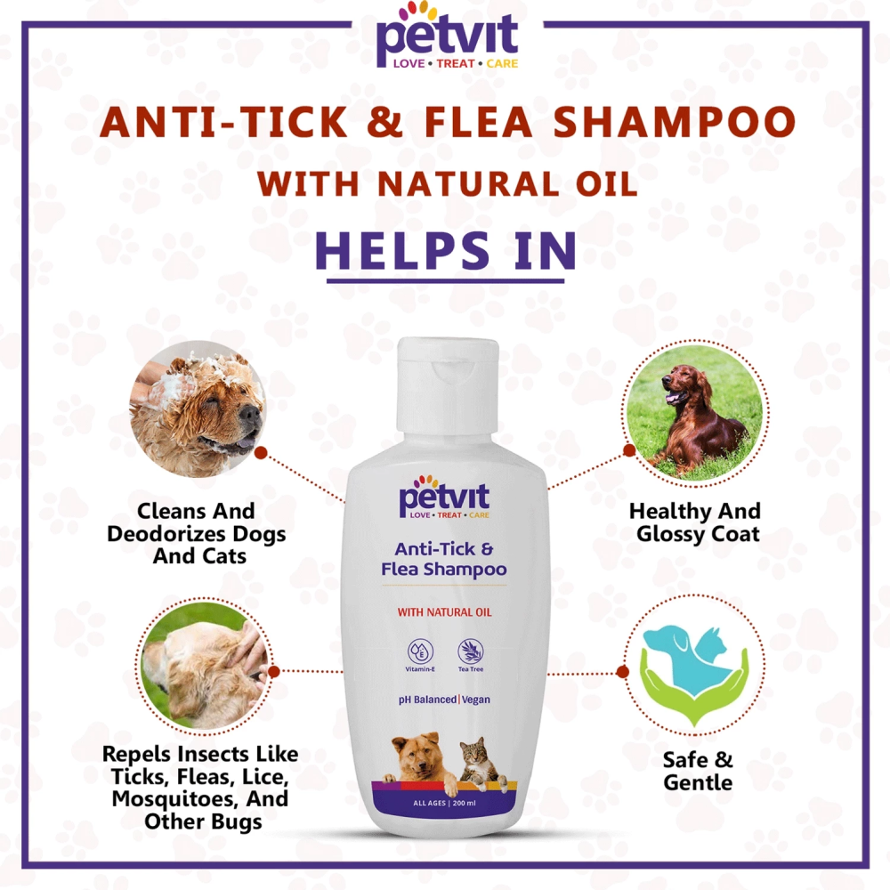 Petvit Anti-Tick - Flea - Larvae - Lice - Mosquito Shampoo for Pets