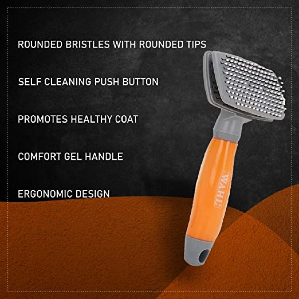 Wahl Self Cleaning Nylon Slicker Brush for Pets (Silver/Orange)