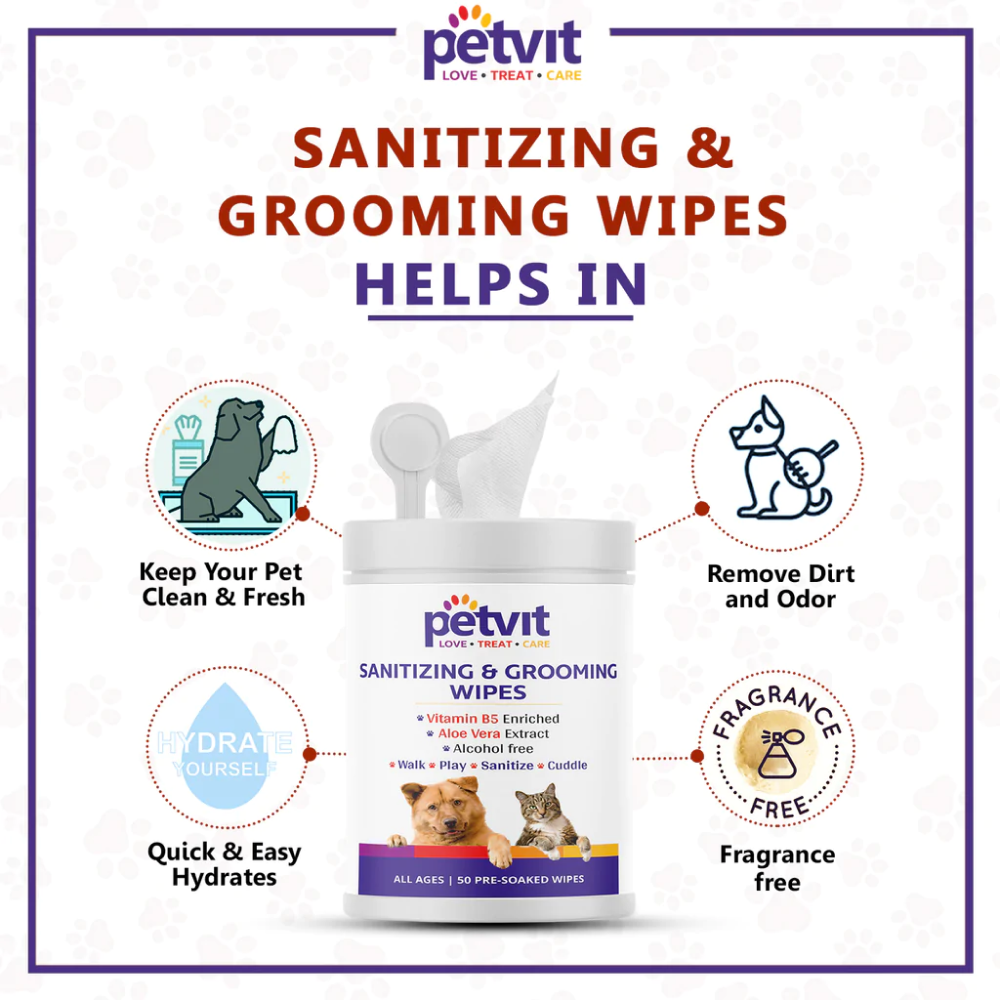 Petvit Sanitizing & Grooming Wipes for Pets