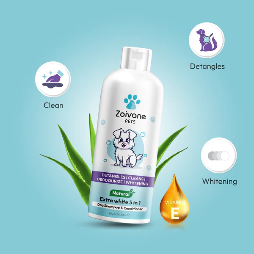 Zoivane Natural Extra White 5 in 1 Shampoo Conditioner for Dogs (Floral and Rosy)