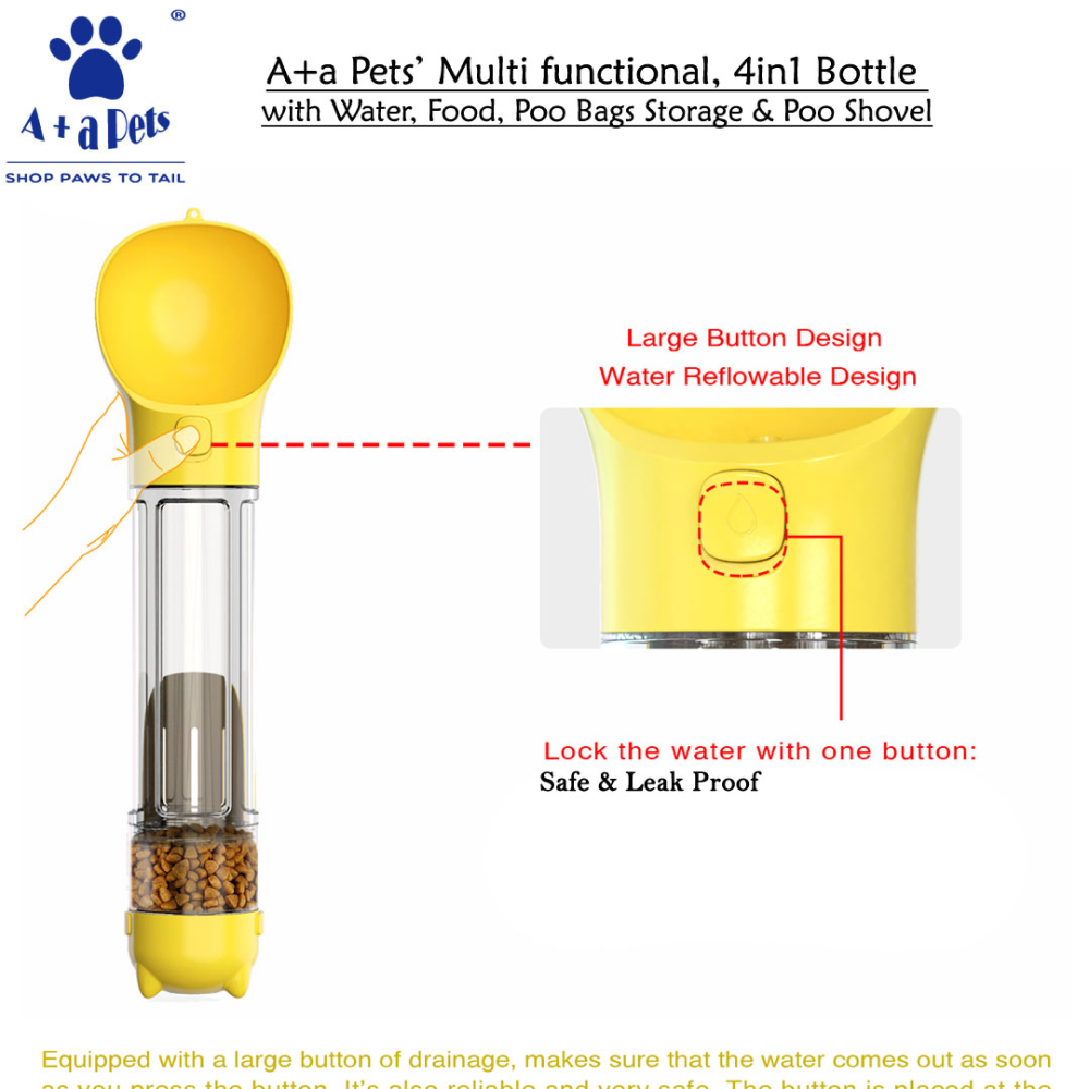 A Plus A Pets 4in1 Multi Functional Bottle with Water, Food, Poo Bags Storage & Poo Shovel for Dogs (Green)