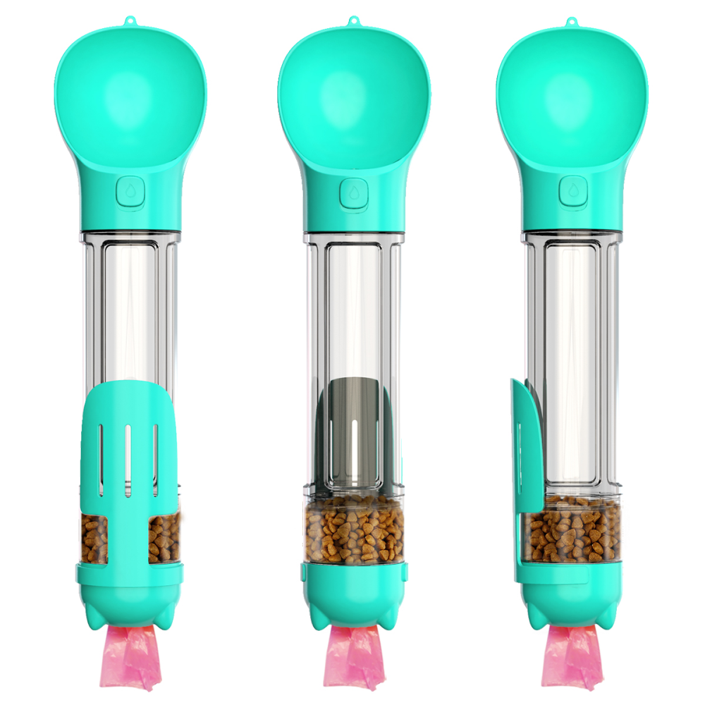 A Plus A Pets 4in1 Multi Functional Bottle With Water, Food, Poo Bags Storage & Poo Shovel for Dogs (Blue)