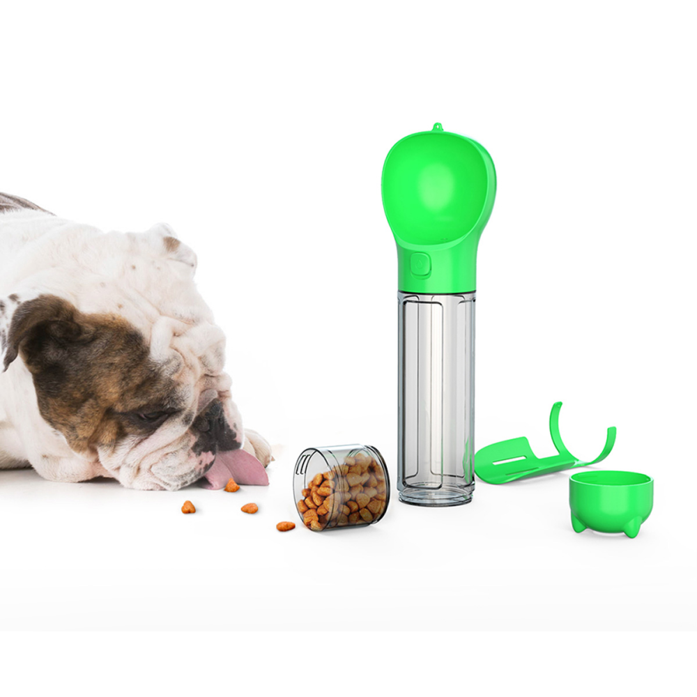 A Plus A Pets 4in1 Multi Functional Bottle with Water, Food, Poo Bags Storage & Poo Shovel for Dogs (Green)