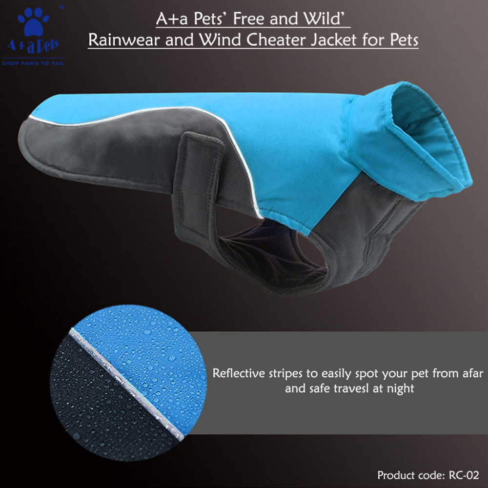 A Plus A Pets Free & Wild Warm Rainwear Wind Cheater Jacket For Pets (Blue)