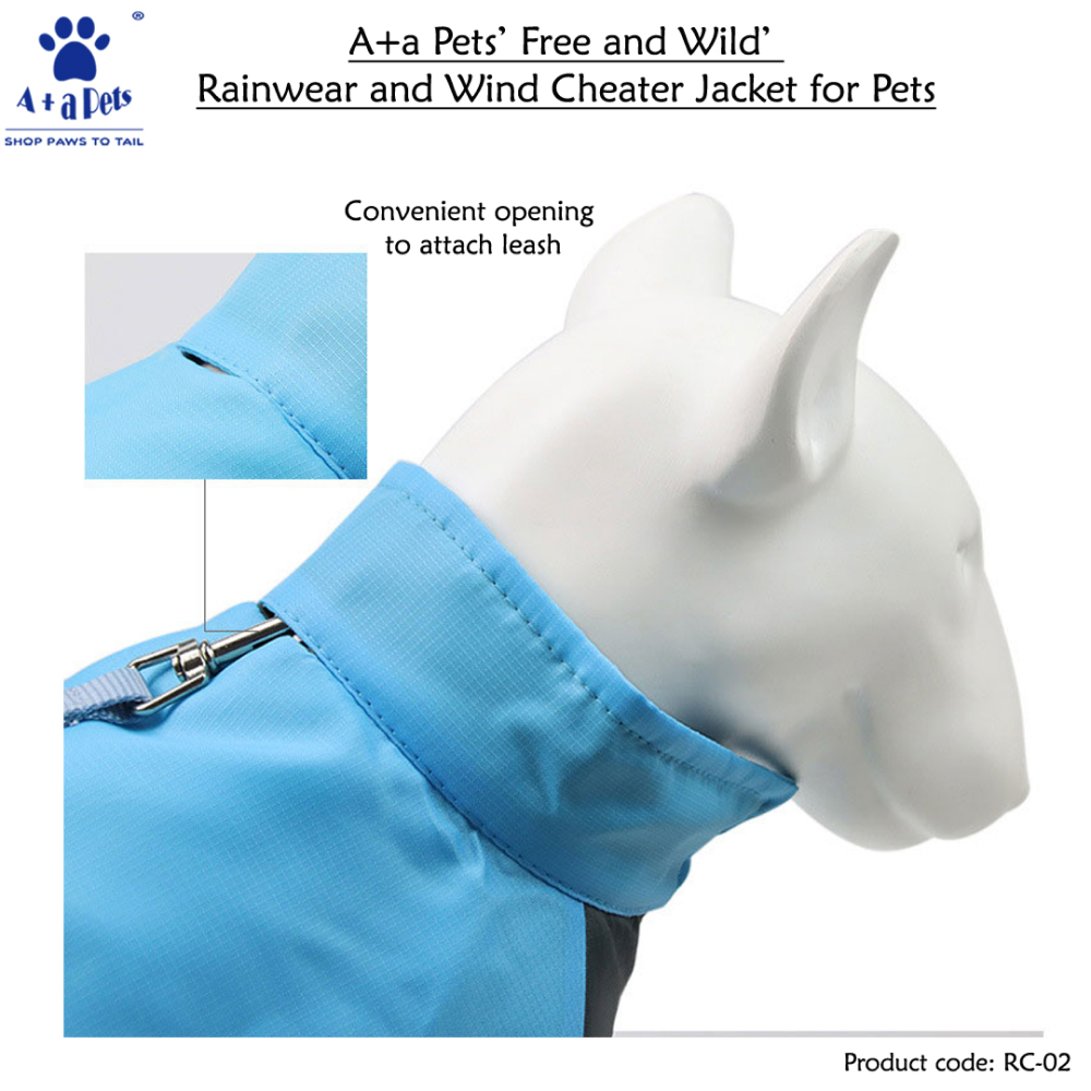 A Plus A Pets Free & Wild Warm Rainwear Wind Cheater Jacket For Pets (Blue)