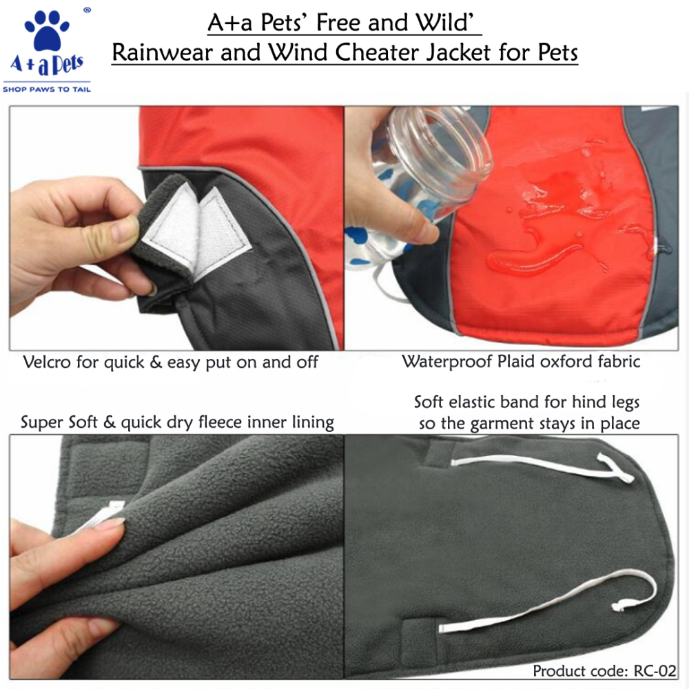 A Plus A Pets Free & Wild Warm Rainwear Wind Cheater Jacket For Pets (Blue)
